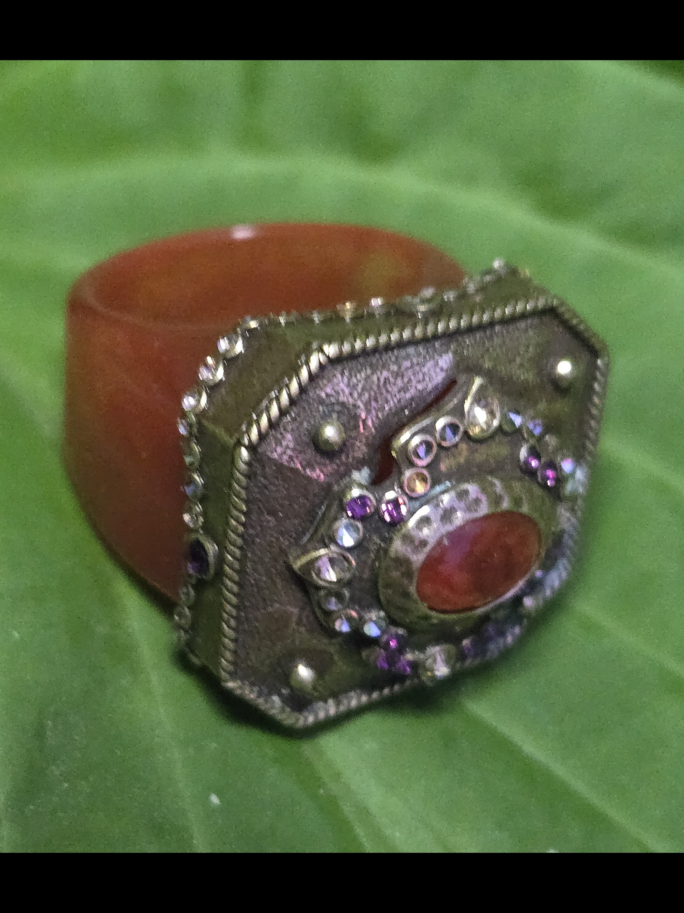 Vintage Moroccan Berber Style Inspired Orange Stone Statement Ring